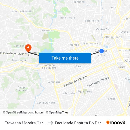 Travessa Moreira Garcez to Faculdade Espírita Do Paraná map