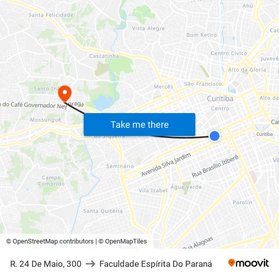 R. 24 De Maio, 300 to Faculdade Espírita Do Paraná map