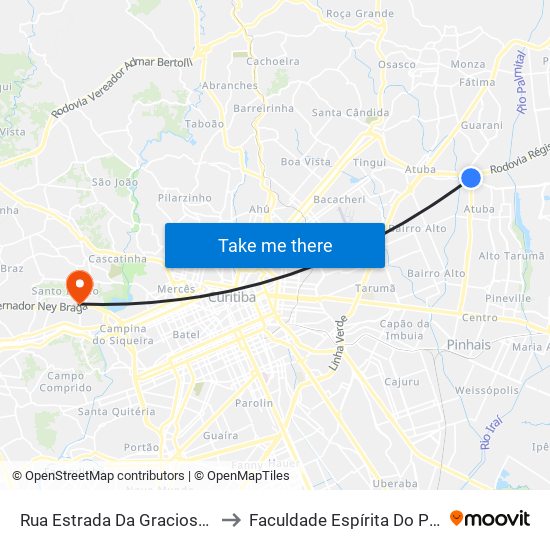 Rua Estrada Da Graciosa, 317 to Faculdade Espírita Do Paraná map