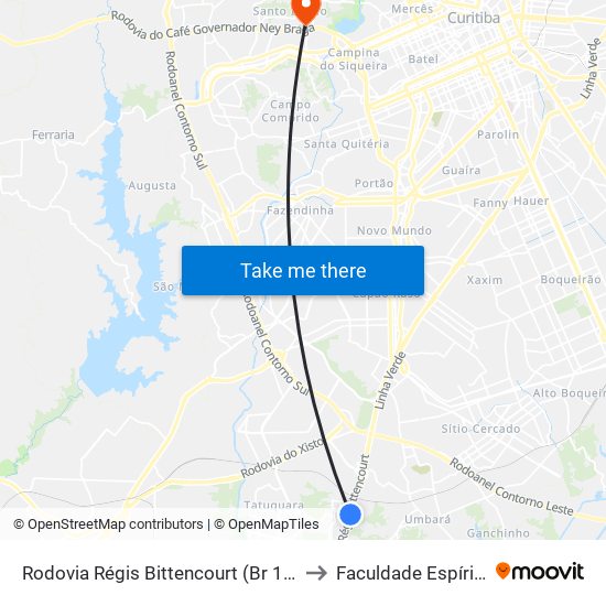 Rodovia Régis Bittencourt (Br 116) - Viaduto Pompéia to Faculdade Espírita Do Paraná map