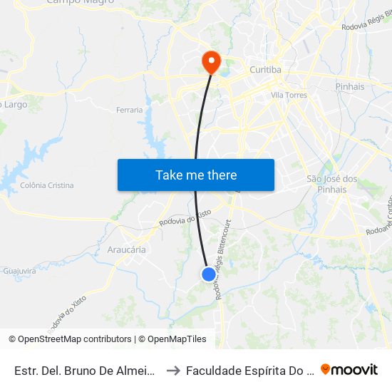 Estr. Del. Bruno De Almeida, 3986 to Faculdade Espírita Do Paraná map