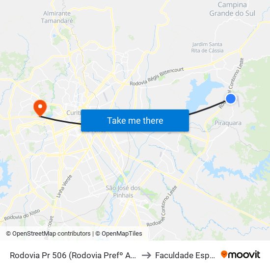 Rodovia Pr 506 (Rodovia Prefº Antonio Alceu Zielonka), 1233 to Faculdade Espírita Do Paraná map