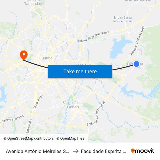 Avenida Antônio Meireles Sobrinho, 342 to Faculdade Espírita Do Paraná map