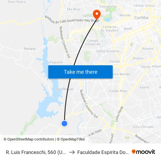 R. Luís Franceschi, 560 (Unifacear) to Faculdade Espírita Do Paraná map