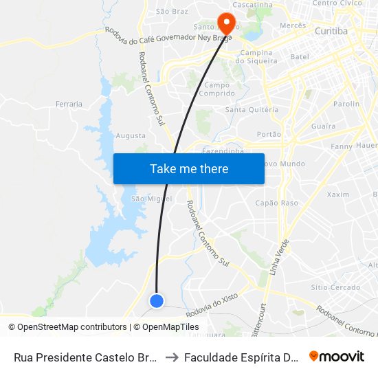 Rua Presidente Castelo Branco, 700 to Faculdade Espírita Do Paraná map