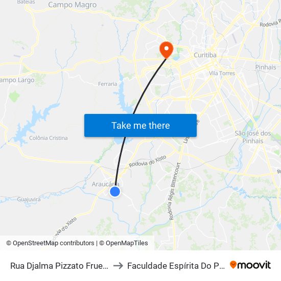 Rua Djalma Pizzato Fruet, 319 to Faculdade Espírita Do Paraná map