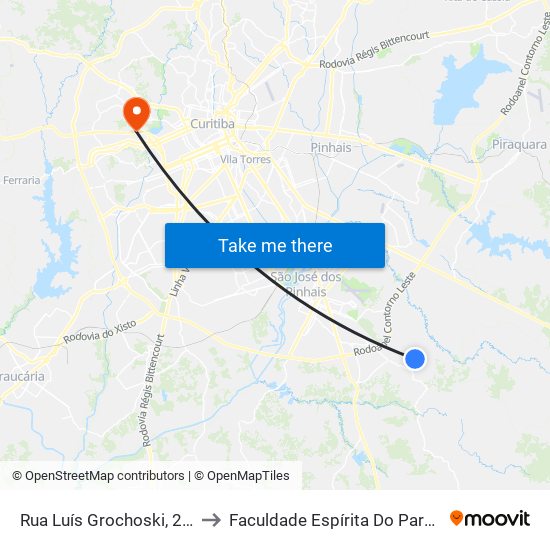 Rua Luís Grochoski, 295 to Faculdade Espírita Do Paraná map