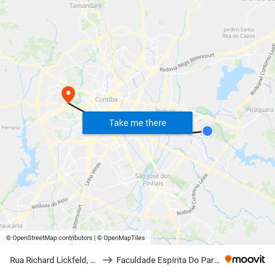 Rua Richard Lickfeld, 331 to Faculdade Espírita Do Paraná map