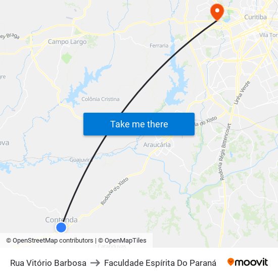 Rua Vitório Barbosa to Faculdade Espírita Do Paraná map