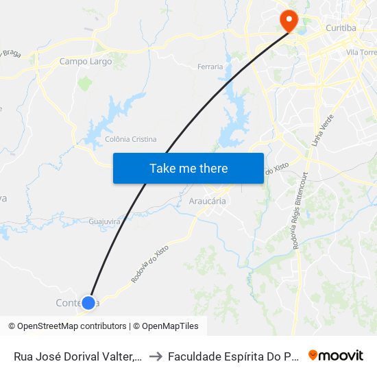 Rua José Dorival Valter,, 457 to Faculdade Espírita Do Paraná map