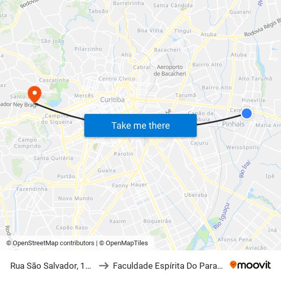 Rua São Salvador, 170 to Faculdade Espírita Do Paraná map