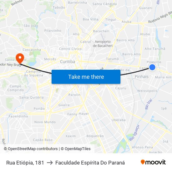 Rua Etiópia, 181 to Faculdade Espírita Do Paraná map