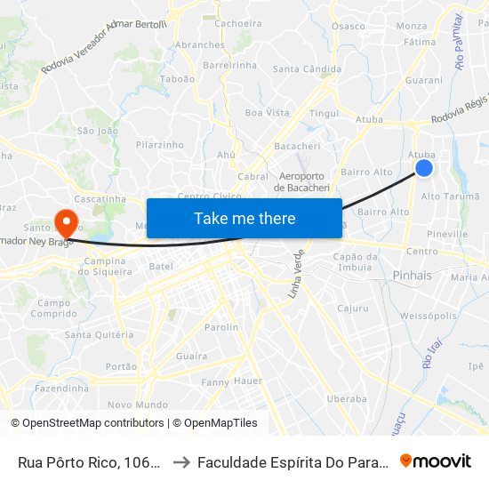 Rua Pôrto Rico, 1063a to Faculdade Espírita Do Paraná map