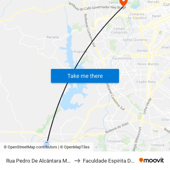 Rua Pedro De Alcântara Meira, 1001 to Faculdade Espírita Do Paraná map