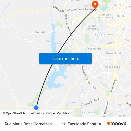 Rua Maria Rosa Cornelsen Hasselmann, 24 to Faculdade Espírita Do Paraná map