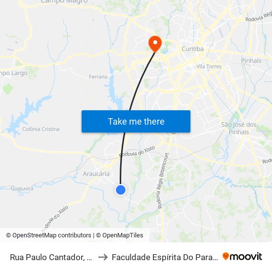 Rua Paulo Cantador, 93 to Faculdade Espírita Do Paraná map