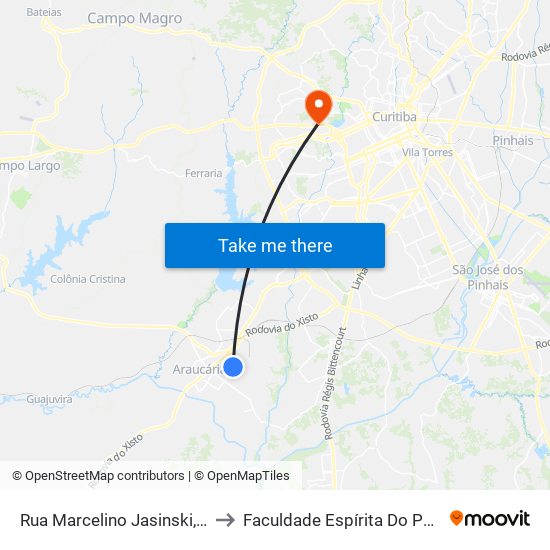 Rua Marcelino Jasinski, 778 to Faculdade Espírita Do Paraná map