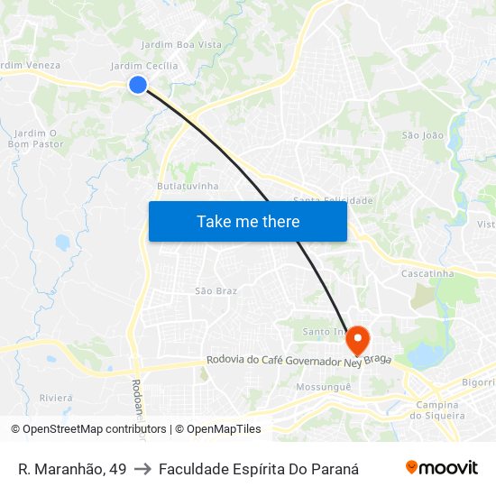 R. Maranhão, 49 to Faculdade Espírita Do Paraná map