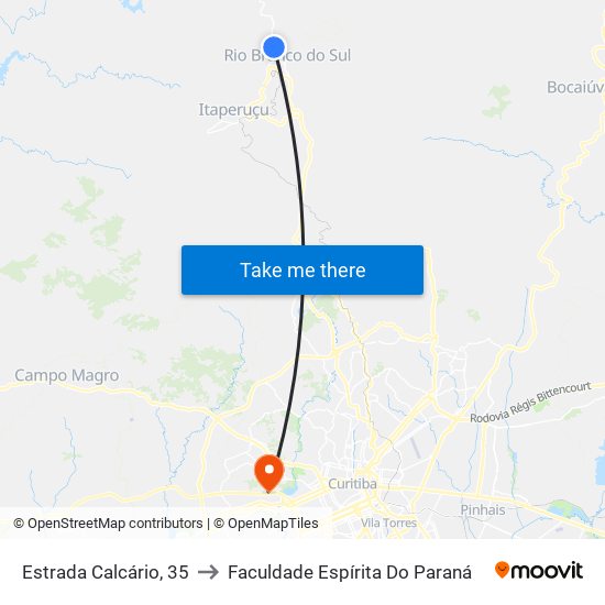 Estrada Calcário, 35 to Faculdade Espírita Do Paraná map