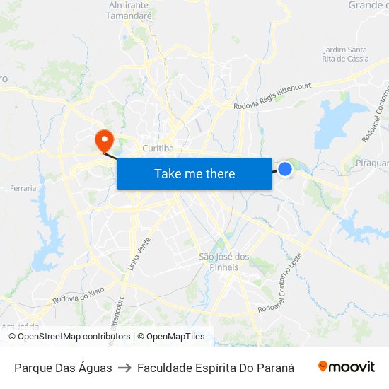 Parque Das Águas to Faculdade Espírita Do Paraná map