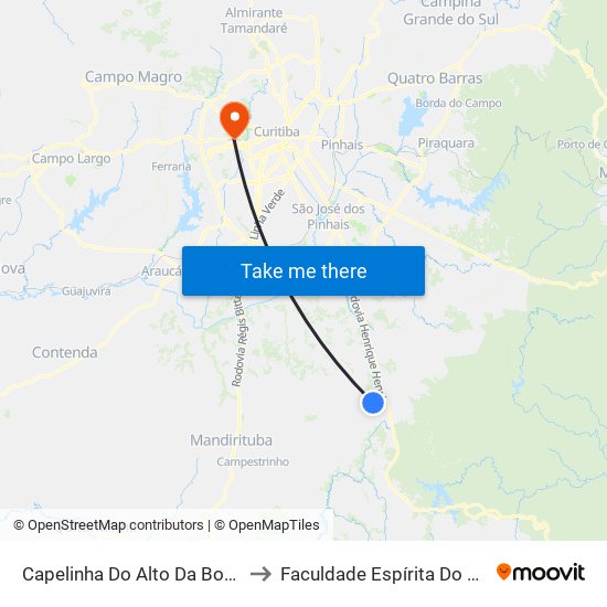Capelinha Do Alto Da Boa Vista to Faculdade Espírita Do Paraná map