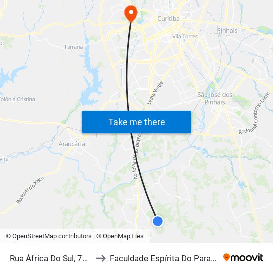 Rua África Do Sul, 701 to Faculdade Espírita Do Paraná map