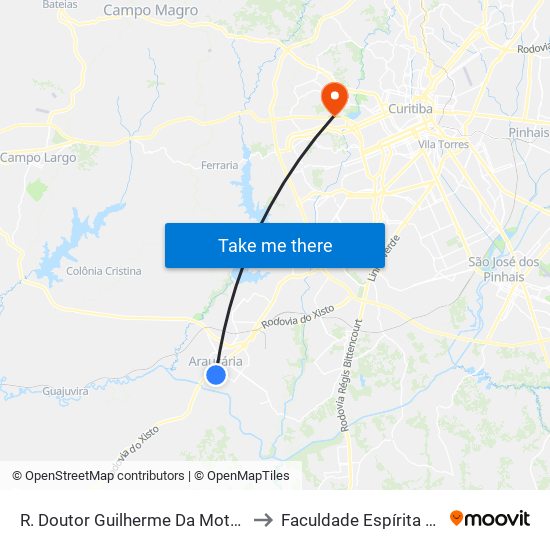 R. Doutor Guilherme Da Mota Corrêa, 264 to Faculdade Espírita Do Paraná map