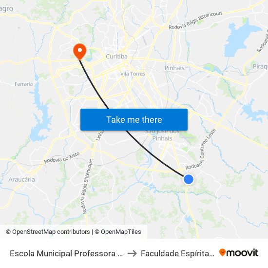 Escola Municipal Professora Júlia Wanderley to Faculdade Espírita Do Paraná map