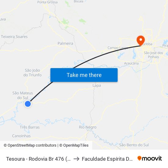 Tesoura - Rodovia Br 476 (Do Xisto) to Faculdade Espírita Do Paraná map