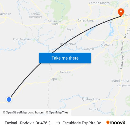 Faxinal - Rodovia Br 476 (Do Xisto) to Faculdade Espírita Do Paraná map