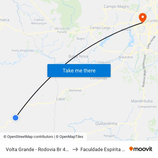 Volta Grande - Rodovia Br 476 (Do Xisto) to Faculdade Espírita Do Paraná map
