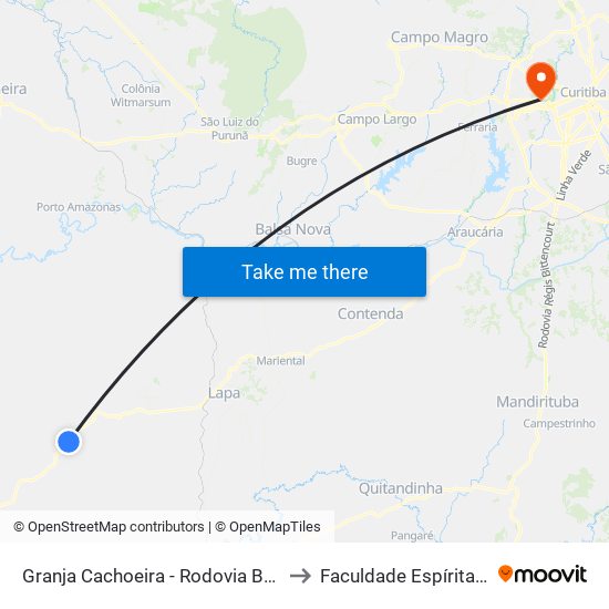 Granja Cachoeira - Rodovia Br 476 (Do Xisto) to Faculdade Espírita Do Paraná map