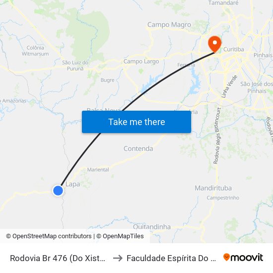 Rodovia Br 476 (Do Xisto)  - Jbs to Faculdade Espírita Do Paraná map