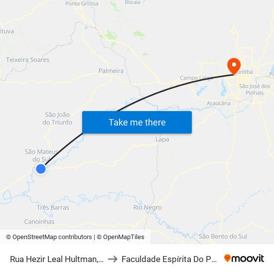 Rua Hezir Leal Hultman, 852 to Faculdade Espírita Do Paraná map