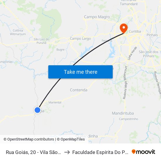 Rua Goiás, 20 - Vila São José to Faculdade Espírita Do Paraná map