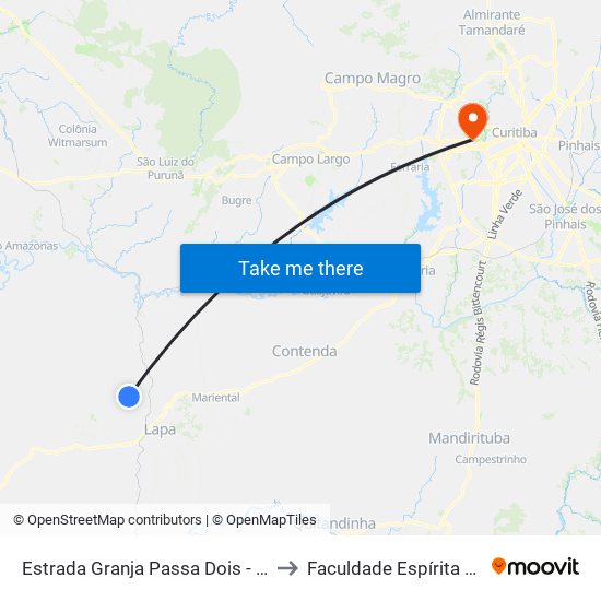 Estrada Granja Passa Dois - Granja Seara to Faculdade Espírita Do Paraná map