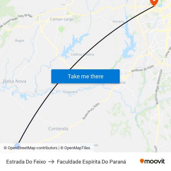 Estrada Do Feixo to Faculdade Espírita Do Paraná map