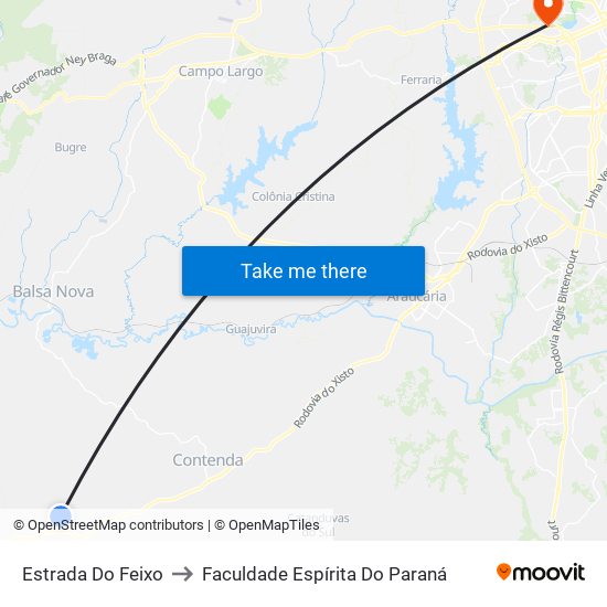 Estrada Do Feixo to Faculdade Espírita Do Paraná map