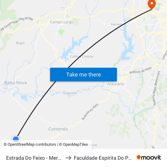 Estrada Do Feixo - Mercado to Faculdade Espírita Do Paraná map