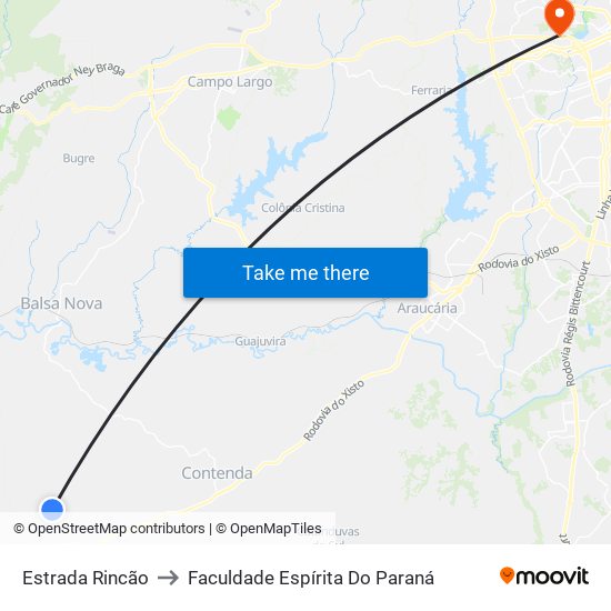 Estrada Rincão to Faculdade Espírita Do Paraná map