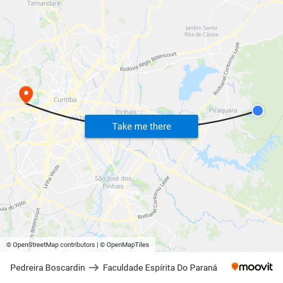 Pedreira Boscardin to Faculdade Espírita Do Paraná map