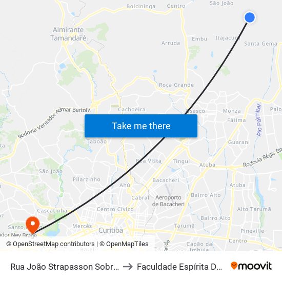 Rua João Strapasson Sobrinho, 440 to Faculdade Espírita Do Paraná map