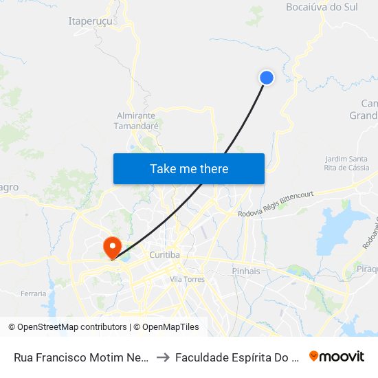 Rua Francisco Motim Neto, 100 to Faculdade Espírita Do Paraná map