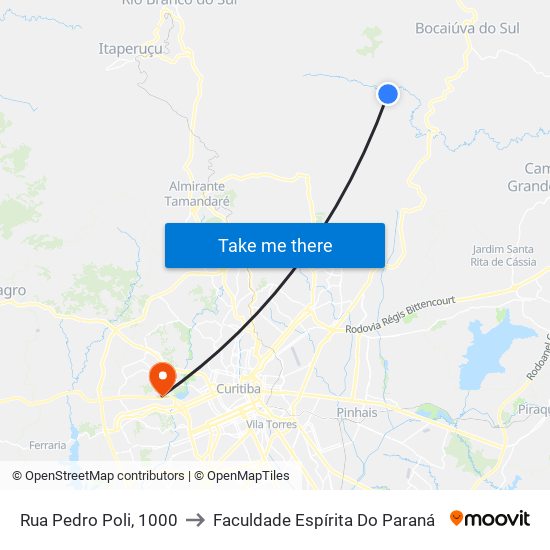 Rua Pedro Poli, 1000 to Faculdade Espírita Do Paraná map