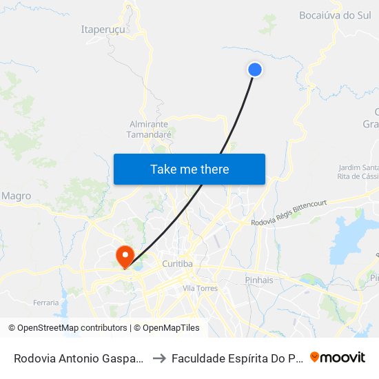 Rodovia Antonio Gasparin, 31 to Faculdade Espírita Do Paraná map