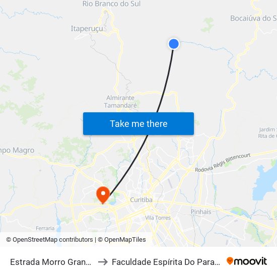 Estrada Morro Grande to Faculdade Espírita Do Paraná map