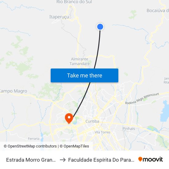Estrada Morro Grande to Faculdade Espírita Do Paraná map