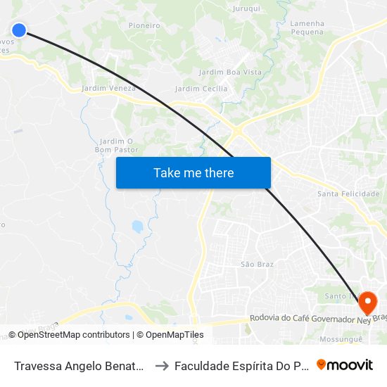 Travessa Angelo Benato, 146 to Faculdade Espírita Do Paraná map