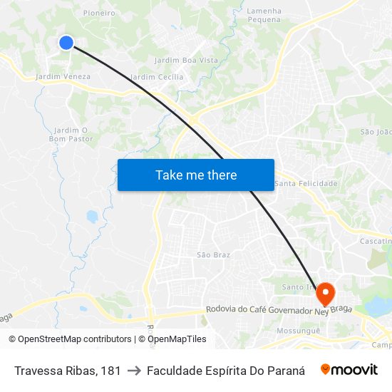 Travessa Ribas, 181 to Faculdade Espírita Do Paraná map