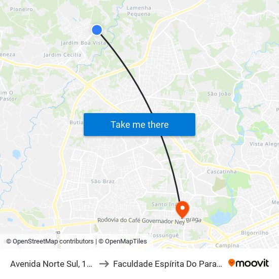 Avenida Norte Sul, 111 to Faculdade Espírita Do Paraná map